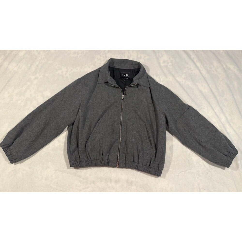 ZARA Gray Bomber Jacket Full Zip Collared Long Sleeve Casual Teens Size 13-14